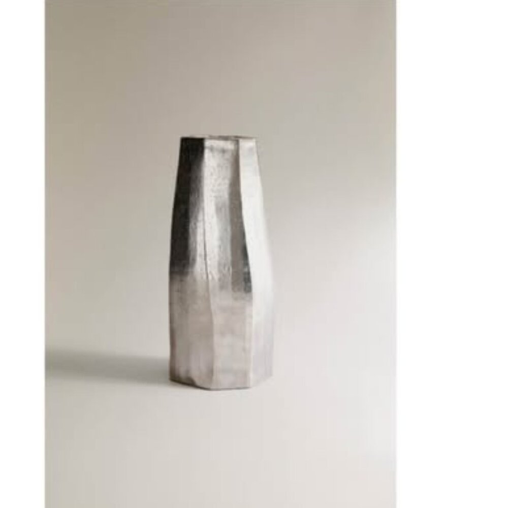 Zara Home Silver Beveled Geometric Ceramic vase